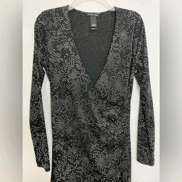 Kenneth Cole Black Printer Faux Wrap Dress - Picture 3 of 6
